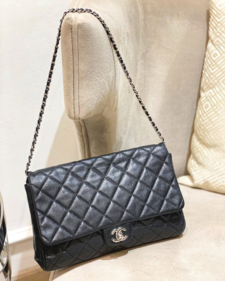 Chanel Black Quilted Chain Clutch