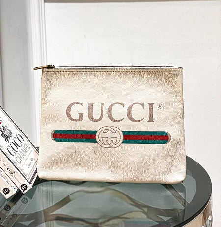 Gucci Off White Logo Print Zip Pouch