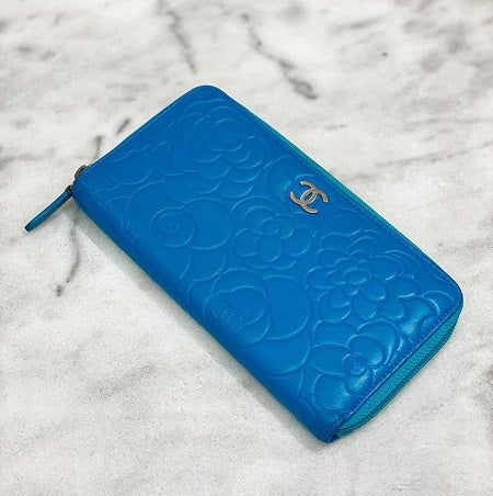 Chanel Blue Camellia Wallet