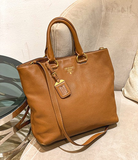 Prada Cafee Vitello Daino Tote Bag