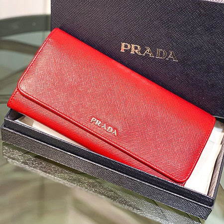 Prada Red Metal Flap Continental Wallet