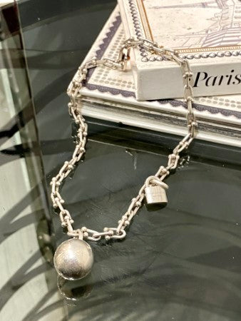 Tiffany & Co Silver Hardwear Necklace W/ Lock & Ball Pendant
