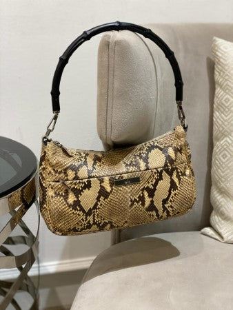 Gucci Brown Python Bamboo Handle Bag