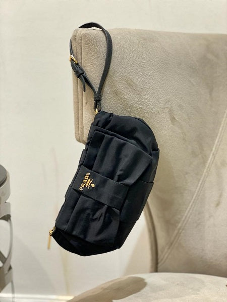 Prada Black Nylon Bow Wristlet Mini Clutch