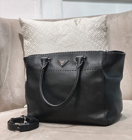 Prada Black Twin Pocket Tote Stitched City Bag