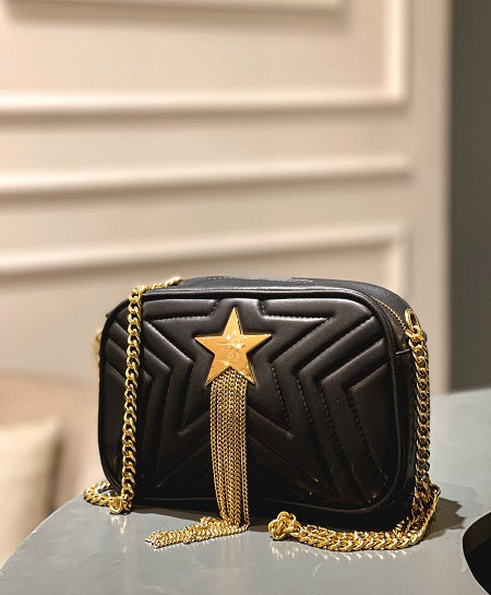 Stella McCartney Black Quilted Star Camera Crossbody Bag