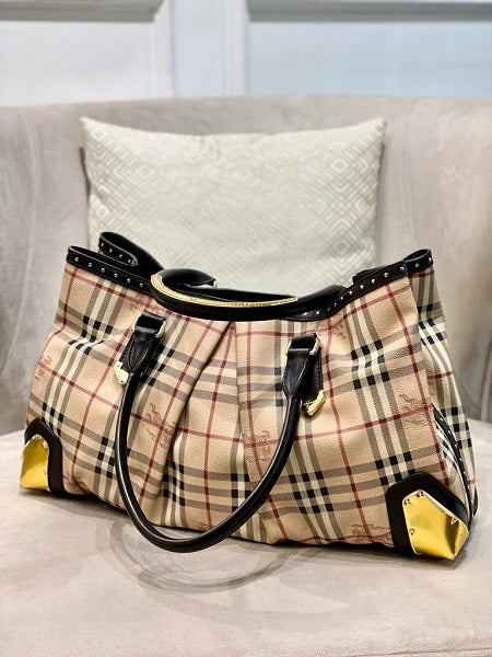 Burberry Bicolor Haymarket Check Tote Bag