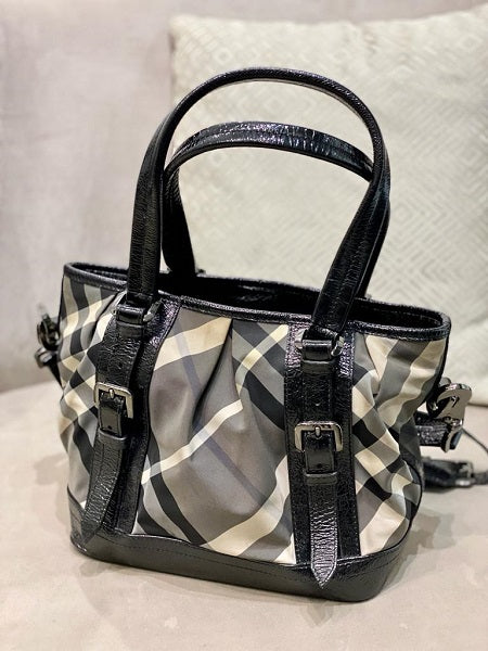 Burberry Bicolor Beat Check Nylon Lowry Tote Bag