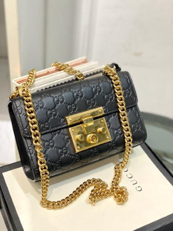 Gucci Black Guccissima Padlock Small Bag