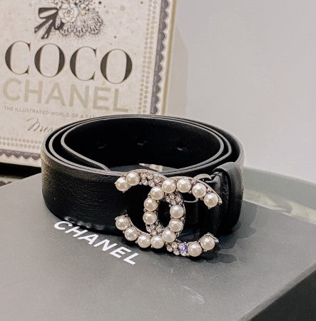 Chanel Black CC Pearl Crystal Belt 30