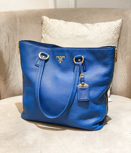 Prada Blue Vitello Daino Bag