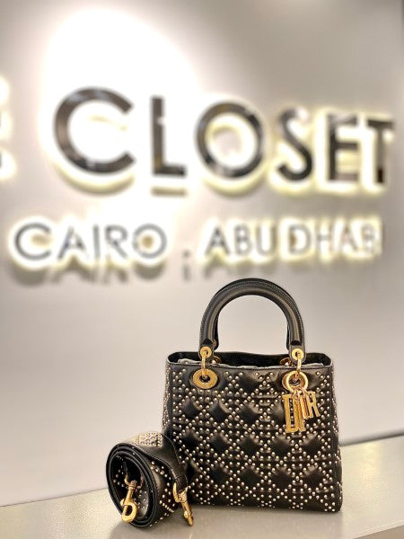 Christian Dior Black Studded Lady Dior Bag