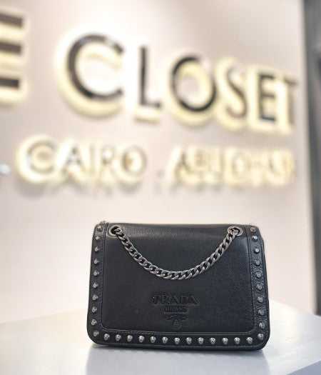 Prada Black Glace Studded Crossbody Bag