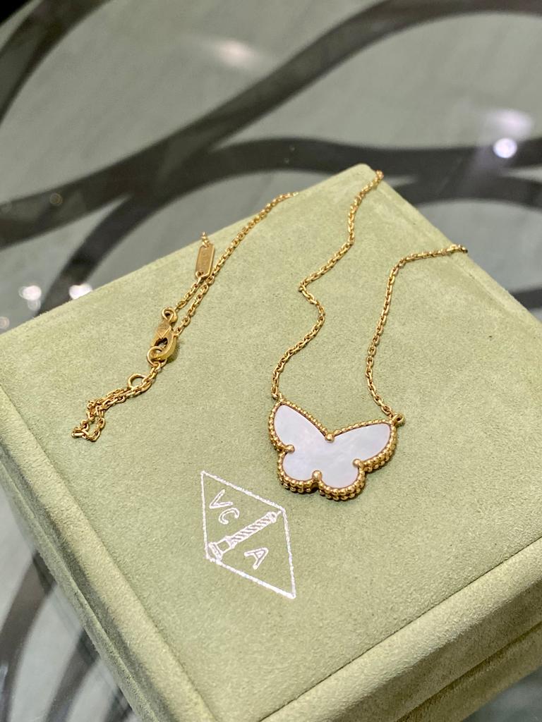 Van Cleef & Arpels 18K Yellow Gold MOP Alhambra Butterfly Necklace