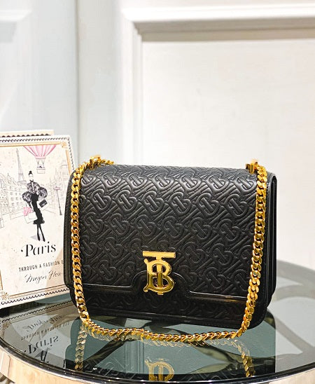 Burberry Black TB Embossed Monogram Medium Bag