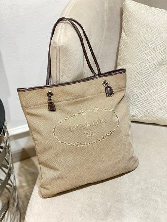 Prada Beige Logo Print Bag