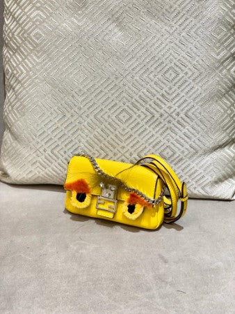 Fendi Yellow Fur Micro Monster Baguette Bag