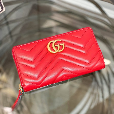 Gucci Red Matelasse GG Marmont Zip Around Wallet