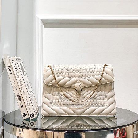 Bvlgari White Quilted Serpenti Forever Flap Bag