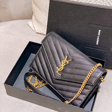 YSL Black Cassandre Envelope Chain Wallet