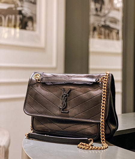 YSL Black Matelasse Monogram Niki Medium Bag