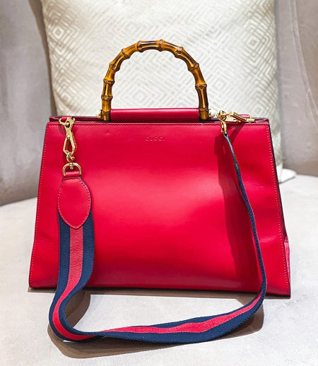 Gucci Red Bamboo Two Way Bag