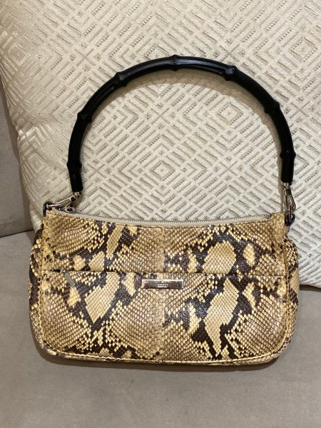 Gucci Brown Python Bamboo Handle Bag