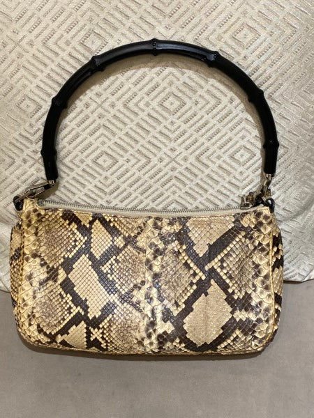 Gucci Brown Python Bamboo Handle Bag