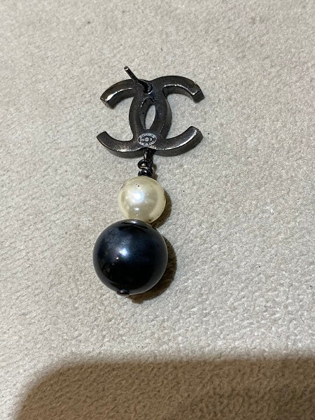 Chanel Black Pearl Bead CC Drop Earrings