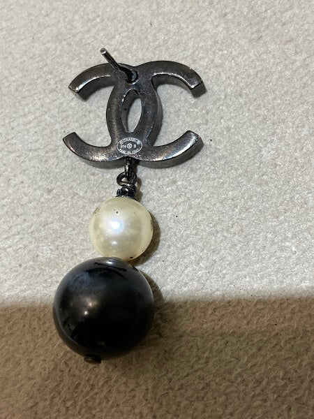 Chanel Black Pearl Bead CC Drop Earrings