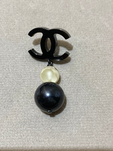 Chanel Black Pearl Bead CC Drop Earrings