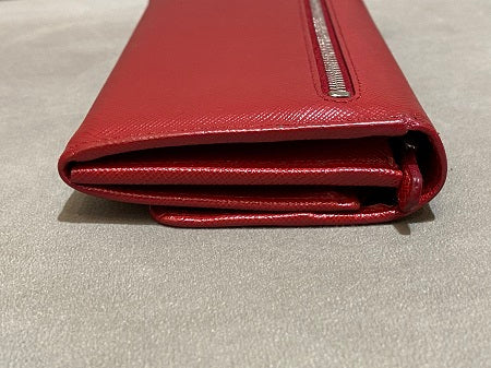 Prada Red Metal Flap Continental Wallet