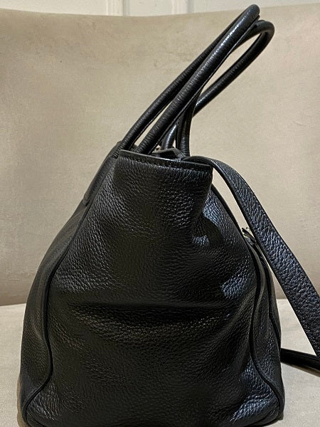 Prada Black Vitello Two Way Handbag Bag