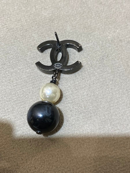 Chanel Black Pearl Bead CC Drop Earrings