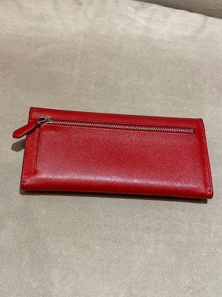 Prada Red Metal Flap Continental Wallet