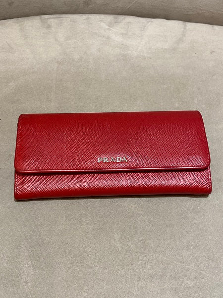 Prada Red Metal Flap Continental Wallet