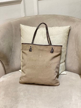 Prada Beige Logo Print Bag