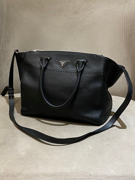 Prada Black Twin Pocket Tote Stitched City Bag