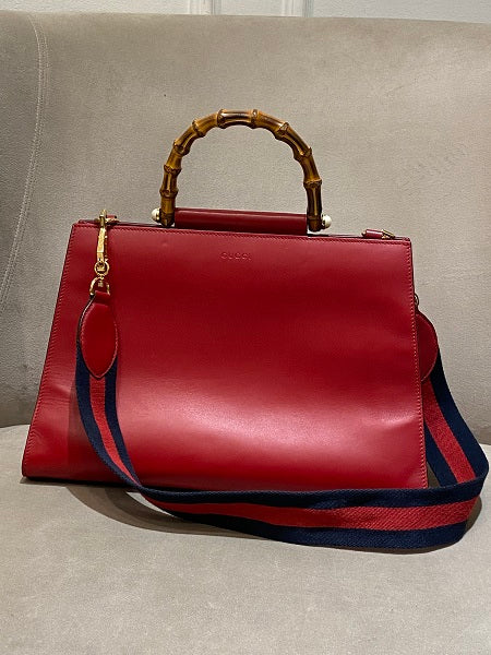 Gucci Red Bamboo Two Way Bag