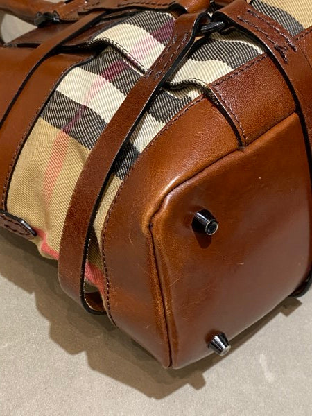 Burberry Camel House Check Bridle Satchel Bag