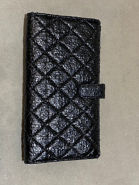 Chanel Black Bifold Distressed Vinyl Long Wallet