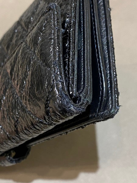 Chanel Black Bifold Distressed Vinyl Long Wallet