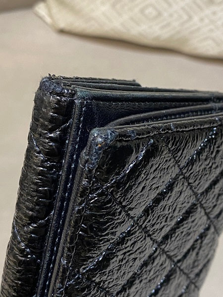 Chanel Black Bifold Distressed Vinyl Long Wallet