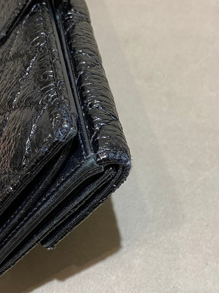 Chanel Black Bifold Distressed Vinyl Long Wallet