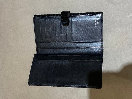 Chanel Black Bifold Distressed Vinyl Long Wallet