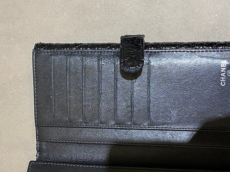 Chanel Black Bifold Distressed Vinyl Long Wallet