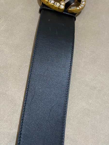 Gucci Black GG Crystal Double G Belt 34