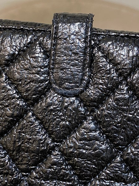 Chanel Black Bifold Distressed Vinyl Long Wallet