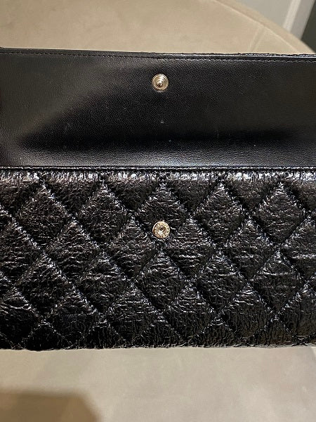 Chanel Black Bifold Distressed Vinyl Long Wallet