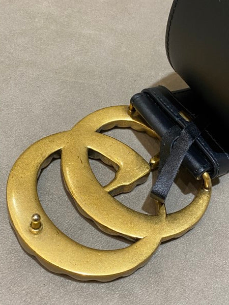 Gucci Black GG Crystal Double G Belt 34